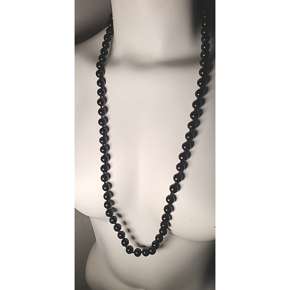 Vintage Liz Clairborne Elegant Black Beaded Necklace Simple Strand 34” Inches